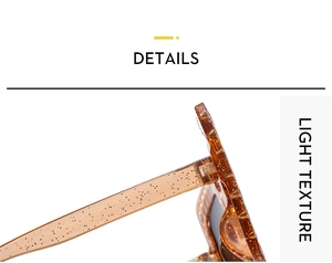 Detail showing amber glitter translucent square sunglasses with light texture frame