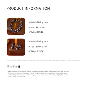 Detailed spec sheet showing vintage flower necklace and earring set with resin beads