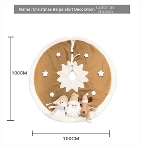Detail of Christmas tree skirt with 3D plush Santa, reindeer and snowman figures