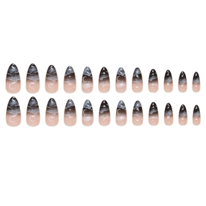 24pcs long almond fake nails with dark star and moon gradient pattern set