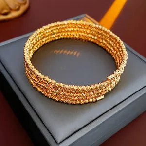 Elegant multi-layer gold plated bracelet with textured crushed silver effect for women