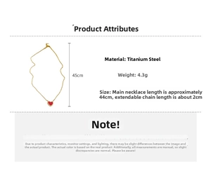 Détail du collier pendentif cœur rouge en acier titane avec chaîne de 44cm et extension