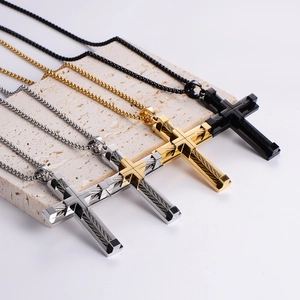Fashion stainless steel cross pendant necklaces in black, gold, and silver finishes