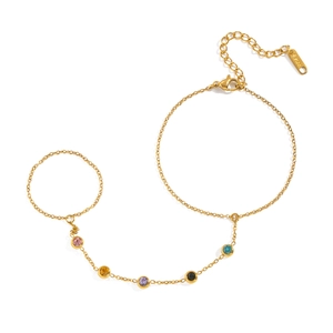 18K gold plated stainless steel slave bracelet with five multi-color round zircon stones