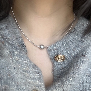 Minimalist Stainless Steel Beaded Necklace With Round Ball Pendant Polished Metal Artificial Pearl Clavicle Chain For Women Commuting