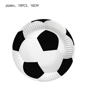 Set of 10 classic black and white football paper plates for themed sports birthday parties
