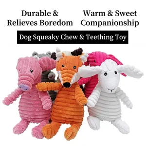 Squeaky plush dog chew toys set with corduroy texture for dental cleaning and grinding