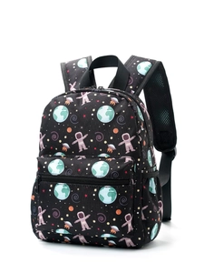 Kinderrucksack mit 3D-Astronauten-Weltraumdruck und großem Fassungsvermögen in Schwarz