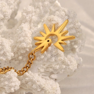 18K gold plated stainless steel sun pendant necklace with starburst tassel on coral
