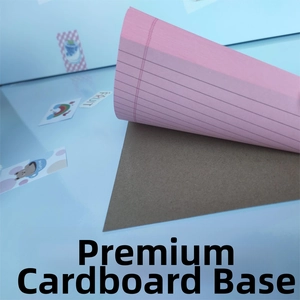 Macro detail of pink lined paper notebook with thick brown cardboard backing support