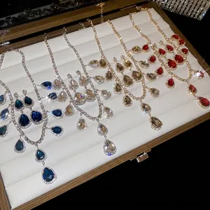 Elegant vintage court style jewelry set with crystal teardrop necklace and earrings