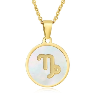 Collier signe Capricorne plaqué or 18 carats avec nacre ronde sur chaîne forçat