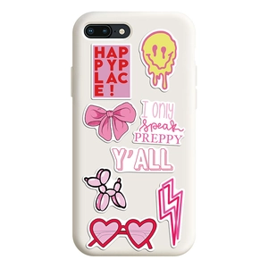 Cream phone case with colorful preppy graffiti stickers for dual camera smartphones
