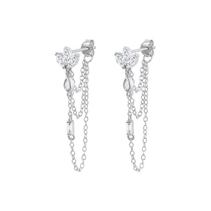 Elegant S925 silver needle marquise zircon tassel drop earrings with long chain fringe