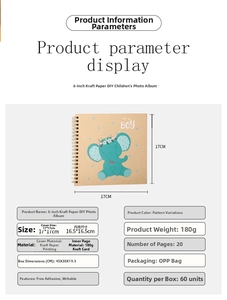 Detailed specifications for a 6 inch cartoon elephant DIY photo album with kraft paper