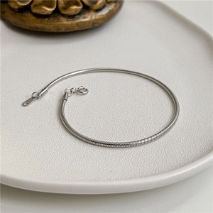 S925 sterling silver snake bone bracelet with sleek minimalist polished finish
