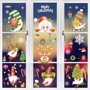 Christmas Window Clings Static Stickers PVC Double Sided Santa Claus Reindeer Gnome Snowflakes Holiday Glass Decor