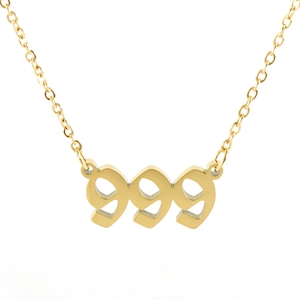 18k gold plated stainless steel necklace featuring a bold 999 number pendant for women