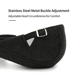 Classic herringbone newsboy cap with adjustable stainless steel buckle detail
