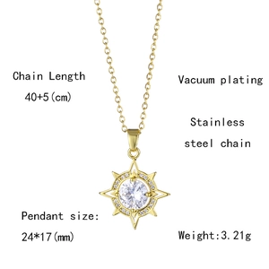 Detail view of gold octagonal star pendant with dimensions and product specifications