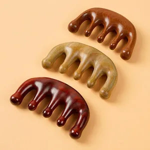 Natural Sandalwood Meridian Scalp Massage Comb Ebony Multi Tooth Hair Brush For Head Stress Relief Portable Beauty Tool