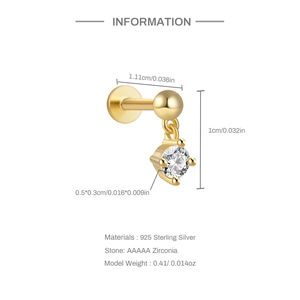 Detailed size information and material specs for gold S925 silver star stud earrings