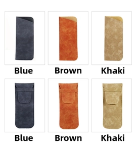 Details von weichen Leder-Brillenetuis in mehreren Farben mit Klapp- und Steckmodellen