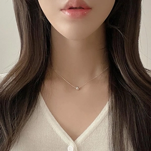 Minimalist 925 sterling silver chain necklace with a single polished 8mm gold bead pendant