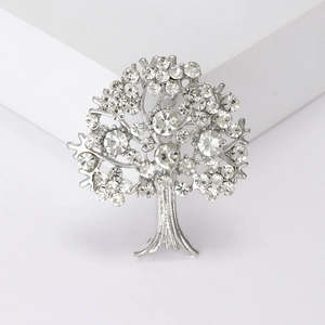 Exquisite tree of life brooch with silver alloy and sparkling rhinestones for apparel