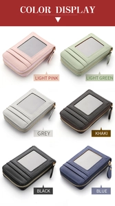 Close-up of zipper coin purse and card holders in six various pastel colors