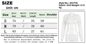 Size chart for white bubble texture knit crop top showing bust and sleeve measurements