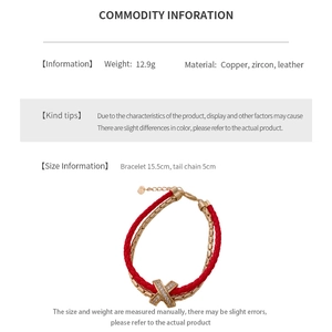 Detailed size chart for red leather and zircon double-layer bracelet with copper chain