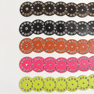 Vintage round leather belt accessories with metal rivets and snaps in multiple colors