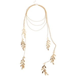 Elegant multi-layer gold leaf tassel long necklace with minimalist layered chain design