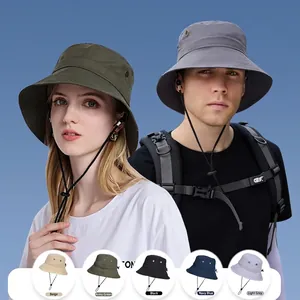 Chapeau De Soleil Extérieur En Nylon À Bord Large Bob Avec Cordon De Serrage Coupe-Vent Respirant Pliable Pour Pêche