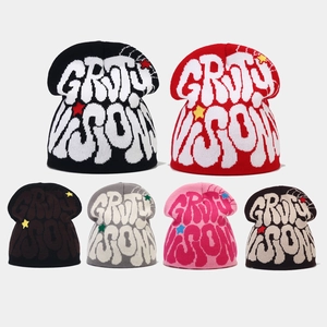 Knit Beanie Hat Acrylic Jacquard Letter Star Print Warm Winter Hip Hop Streetwear Slouchy Skull Cap For Men Women