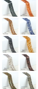 Macro view of 2x4mm rectangular natural stone beads in ten varieties for DIY jewelry