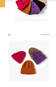Detailed knit texture and color variety of unisex winter beanies with wide cuffed edges