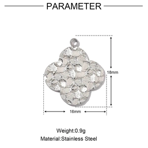 Detailed size chart for stainless steel lucky clover pendant with 16mm by 18mm dimensions