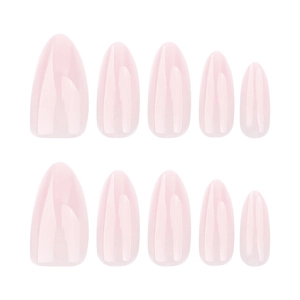 Glossy light pink almond shape press-on nails set with 10 pieces on white background
