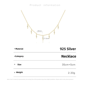 Detail of S925 sterling silver lightning bolt pendant necklace with inlaid zircon