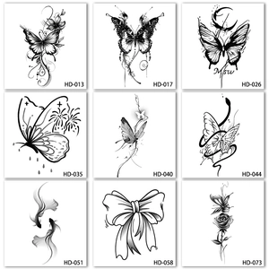 Waterproof herbal floral tattoo stickers featuring butterfly and flower illustration designs