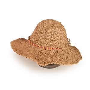 Wide Brim Straw Hat Women Paper Woven Sun Protection Foldable Beach Cap With Multicolored Beads Bow Knot Boho Style