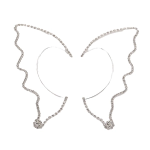Sparkling butterfly wing ear cuff earrings with rhinestones for women, silver finish