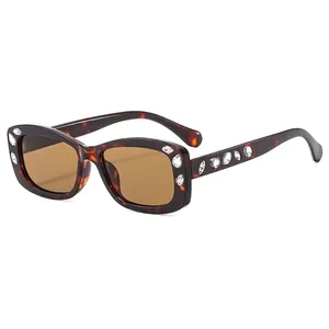 Elegant tortoise shell square sunglasses with rhinestones and brown lenses for women