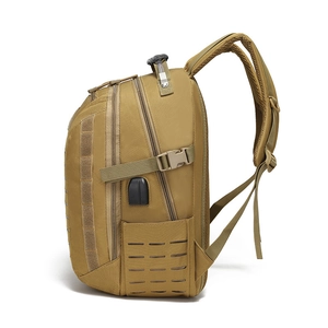 Tactical outdoor backpack in khaki with water-resistant fabric and MOLLE system