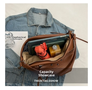 Top view of spacious interior of brown tote bag showing capacity for daily essentials