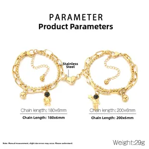 Detailed size chart of stainless steel astronaut magnetic couples bracelets in gold finish