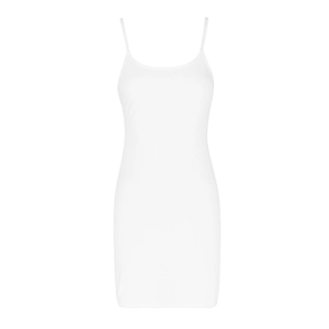 Minimalist white bodycon camisole dress with thin straps and a slim-fit silhouette