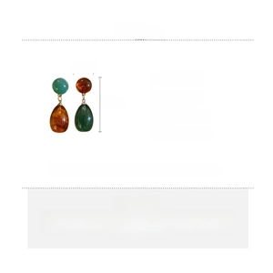 Detailed size chart and specifications for resin water drop asymmetric earrings